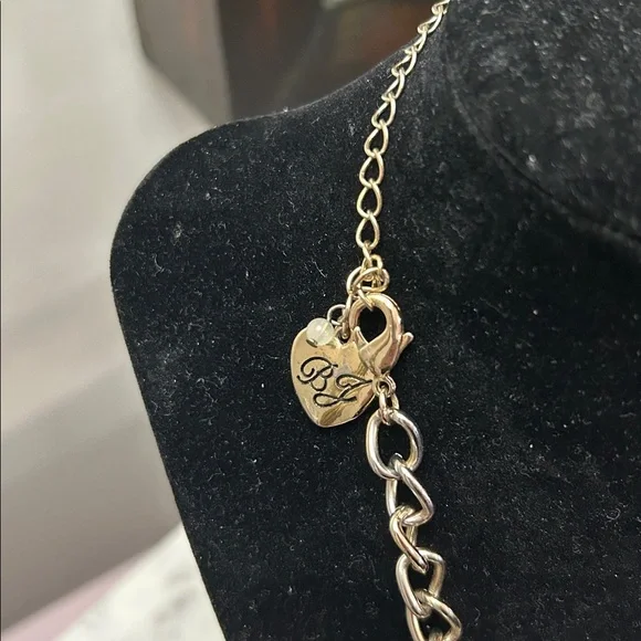 Betsey Johnson Gold-Tone Cat Face Necklace with Pink Crystals and Blue Eyes - Picture 2 of 3